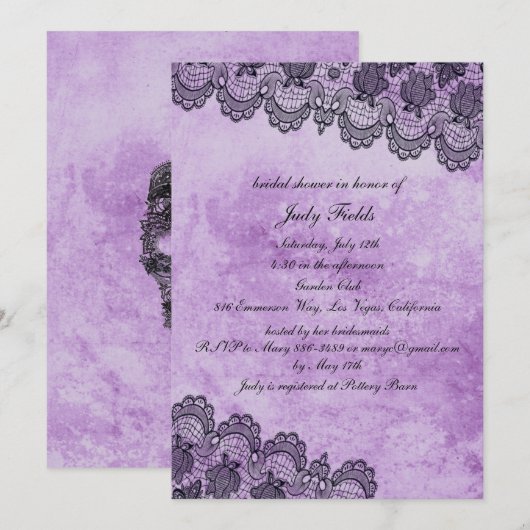 Invitation Fête des mariées de Mariage gothique violet de den (Devant / Derrière)