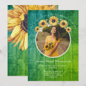 Invitation Fête des mariées de Mariage rustique Tournesol Ver (Devant / Derrière)