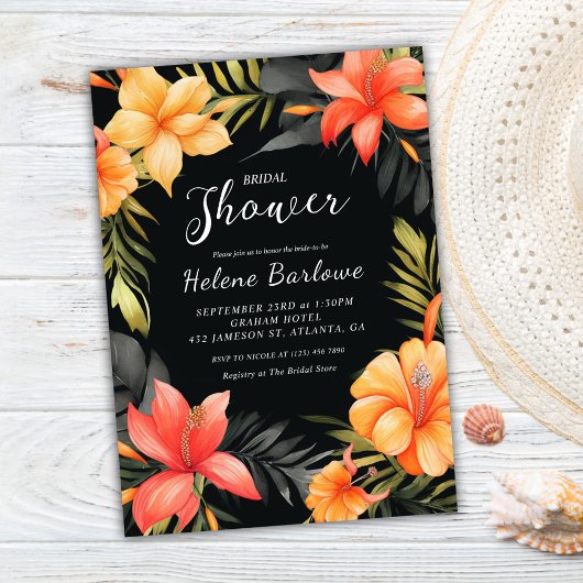 Invitation Fête des mariées de Mariage Tropical Noir