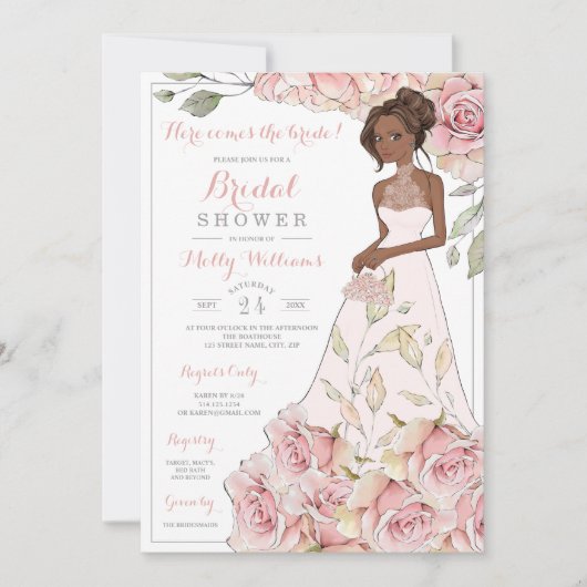 Invitation Fête des mariées de mariée rose roses (Devant)