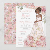 Invitation Fête des mariées de mariée rose roses (Devant / Derrière)