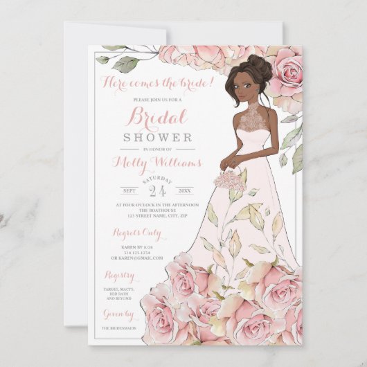 Invitation Fête des mariées de mariée rose roses (Devant)