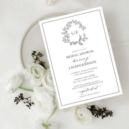 Invitation Fête des mariées de monogramme blanc noir