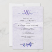 Invitation Fête des mariées de monogramme d'aquarelle violet (Devant)