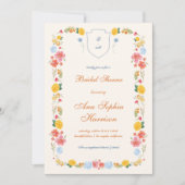 Invitation Fête des mariées de monogramme de crête Fleur sauv (Devant)