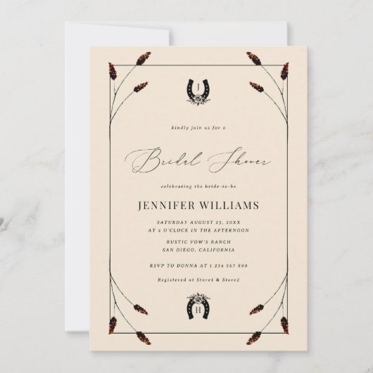 Invitation Fête des mariées de monogramme de l'ouest de Boho (Devant)