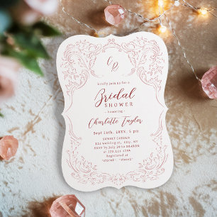 Invitation Fête des mariées de monogramme rose Vintage