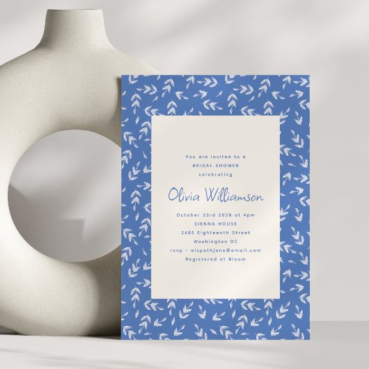Invitation Fête des mariées de Motif de feuille de bleu moder