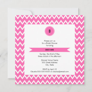 Invitation Fête des mariées de Motif Monogram Hot Rose Zigzag
