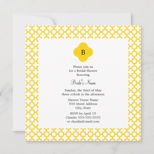 Invitation Fête des mariées de Motif Monogram Yellow Quatrefo (Devant)