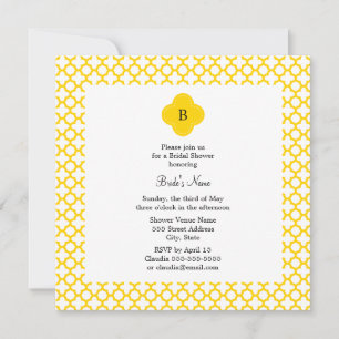 Invitation Fête des mariées de Motif Monogram Yellow Quatrefo