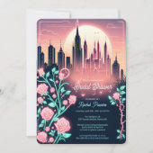 Invitation Fête des mariées de néon futuriste Rose électrique (Devant)