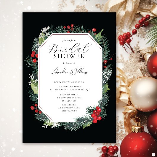 Invitation Fête des mariées de Noël aquarelle