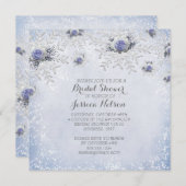 Invitation Fête des mariées de Noël Blue Roses Snowflakes (Devant / Derrière)