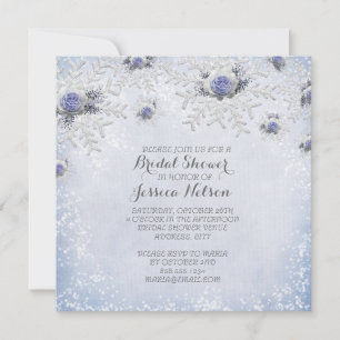 Invitation Fête des mariées de Noël Blue Roses Snowflakes