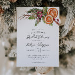 Invitation Fête des mariées de Noël | Botanique d'hiver<br><div class="desc">Carte d'invitation à la douche nuptiale à thème de Noël rustique avec aquarelle illustrant les botaniques hivernaux,  y compris le mistletoe,  branche de pin,  baies,  orange,  etc.</div>