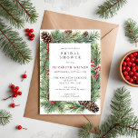 Invitation Fête des mariées de Noël de Noël de Rustic Pine Co<br><div class="desc">Rustique hiver Foliage Pine Cône Holly hiver Noël nuptiale Invitations de douche</div>