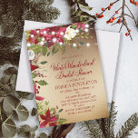 Invitation Fête des mariées de Noël d'hiver Gold String lumiè<br><div class="desc">Elégante hiver Wonderland nuptiale invitation pour la douche nuptiale hiver/Noël saison des fêtes. De belles poinsettias rouges et verdoyantes aux fils étincelants décorent une invitation métallique à l'or. Personnalisez avec vos informations de fête.</div>