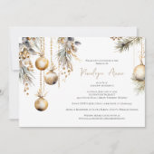Invitation Fête des mariées de Noël Festive White & Gold (Devant)