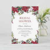 Invitation Fête des mariées de Noël Florale Poinsettia Rouge (Debout devant)