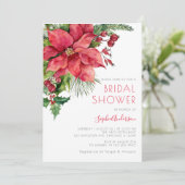 Invitation Fête des mariées de Noël Florale Poinsettia Rouge (Debout devant)