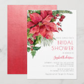 Invitation Fête des mariées de Noël Florale Poinsettia Rouge (Devant / Derrière)