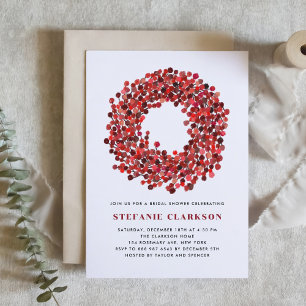 Invitation Fête des mariées de Noël Red Winterberry Wreath