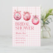 Invitation Fête des mariées de Noël rose Festif (Debout devant)