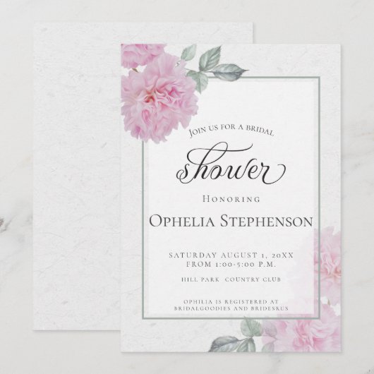 Invitation Fête des mariées de papier de riz rose romantique (Devant / Derrière)