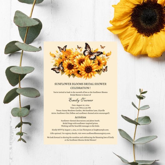 Invitation Fête des mariées de papillon de tournesol rustique