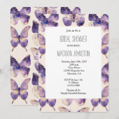 Invitation Fête des mariées de papillons Purple Gold (Devant / Derrière)