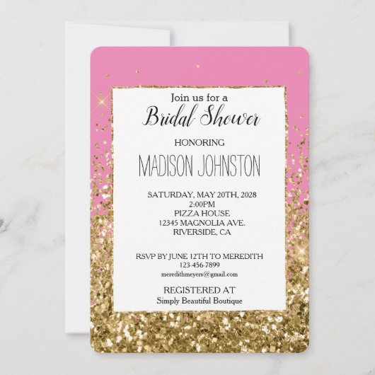 Invitation Fête des mariées de Parties scintillant en or rose (Devant)