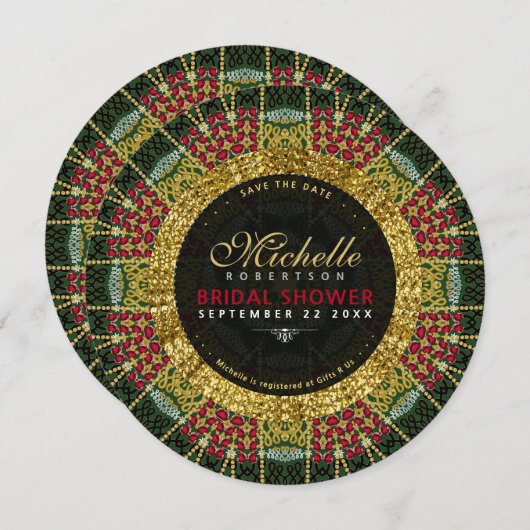 Invitation Fête des mariées de Parties scintillant en or Ruby (Devant / Derrière)