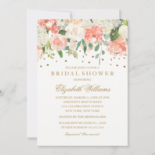 Invitation Fête des mariées de Parties scintillant florale Bl (Devant)