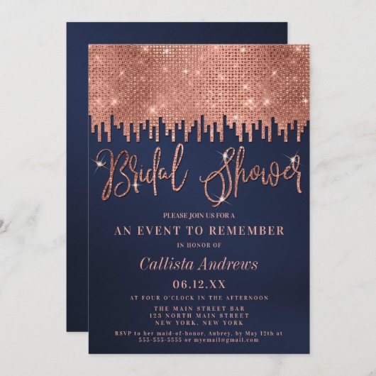 Invitation Fête des mariées de Parties scintillant Pixels Ros (Devant / Derrière)