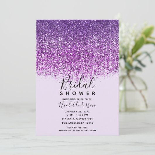 Invitation Fête des mariées de Parties scintillant vive viole (Debout devant)