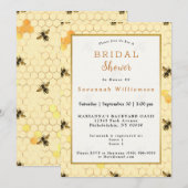 Invitation Fête des mariées de peigne d'abeilles jaune or (Devant / Derrière)