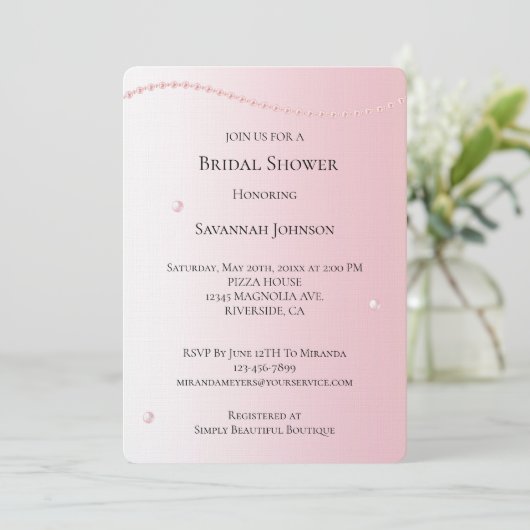 Invitation Fête des mariées de perles roses assez chic (Debout devant)