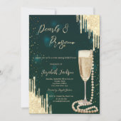 Invitation Fête des mariées de perles vertes en or Prosecco (Devant)