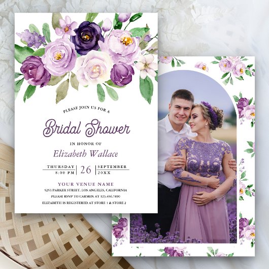 Invitation Fête des mariées de photo florale violet rustique