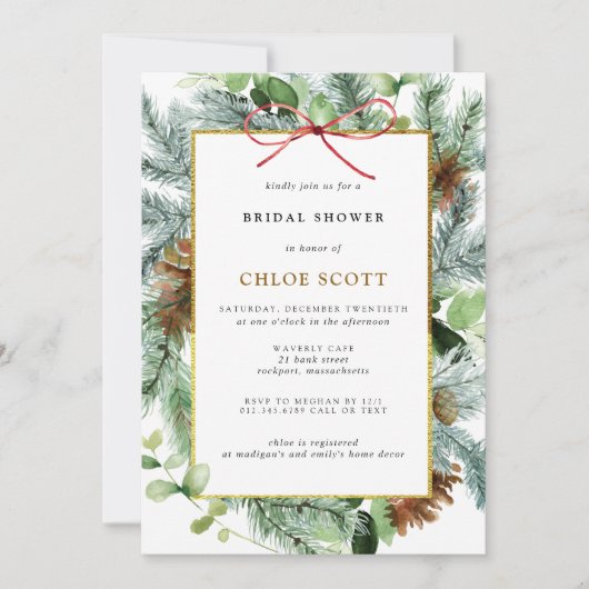 Invitation Fête des mariées de pin botanique d'hiver rustique (Devant)