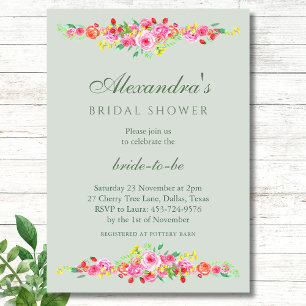 Invitation Fête des mariées de pivoine rose de fraise Sage Gr