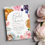 Invitation Fête des mariées de pivoine rose florale Brunch<br><div class="desc">Invitations invités pour un élégant brunch de douche nuptiale avec ces belles invitations aquarelles. Le design présente les détails de votre célébration en lettres modernes,  entourés d'illustrations de viennoiseries,  croissants,  macarons,  café et fleurs de pivoines roses.</div>