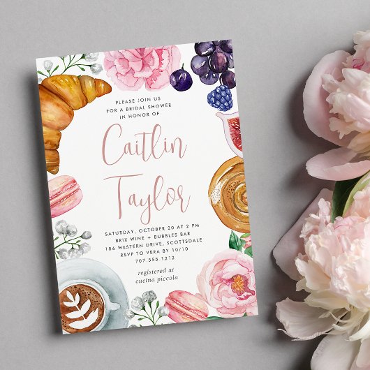 Invitation Fête des mariées de pivoine rose florale Brunch