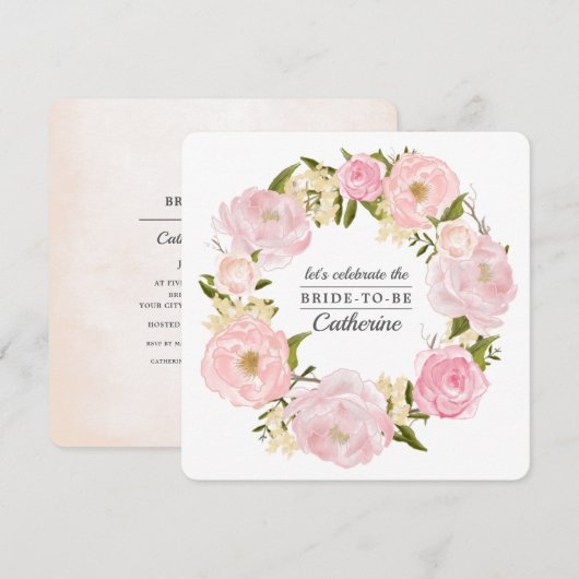 Invitation Fête des mariées de pivoines roses (Devant / Derrière)
