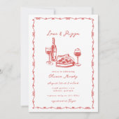 Invitation Fête des mariées de pizza et de vin à la main en g (Devant)