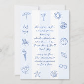 Invitation Fête des mariées de plage bleue dessinée à la main (Devant)