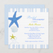 Invitation Fête des mariées de plage Blue Starfish & Stripes (Devant / Derrière)