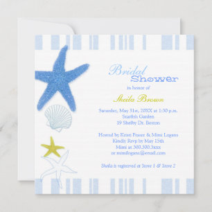 Invitation Fête des mariées de plage Blue Starfish & Stripes
