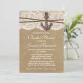 Invitation Fête des mariées de plage Kraft, dentelle et Ancre (Debout devant)